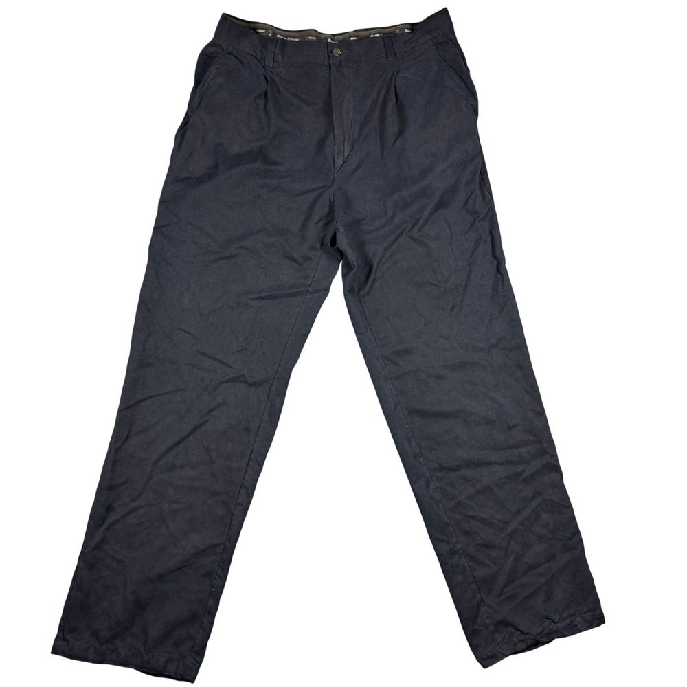 Tommy Bahama Relax Mens 34x34 (32x28) Black 100% Silk Pleated Straight Pants